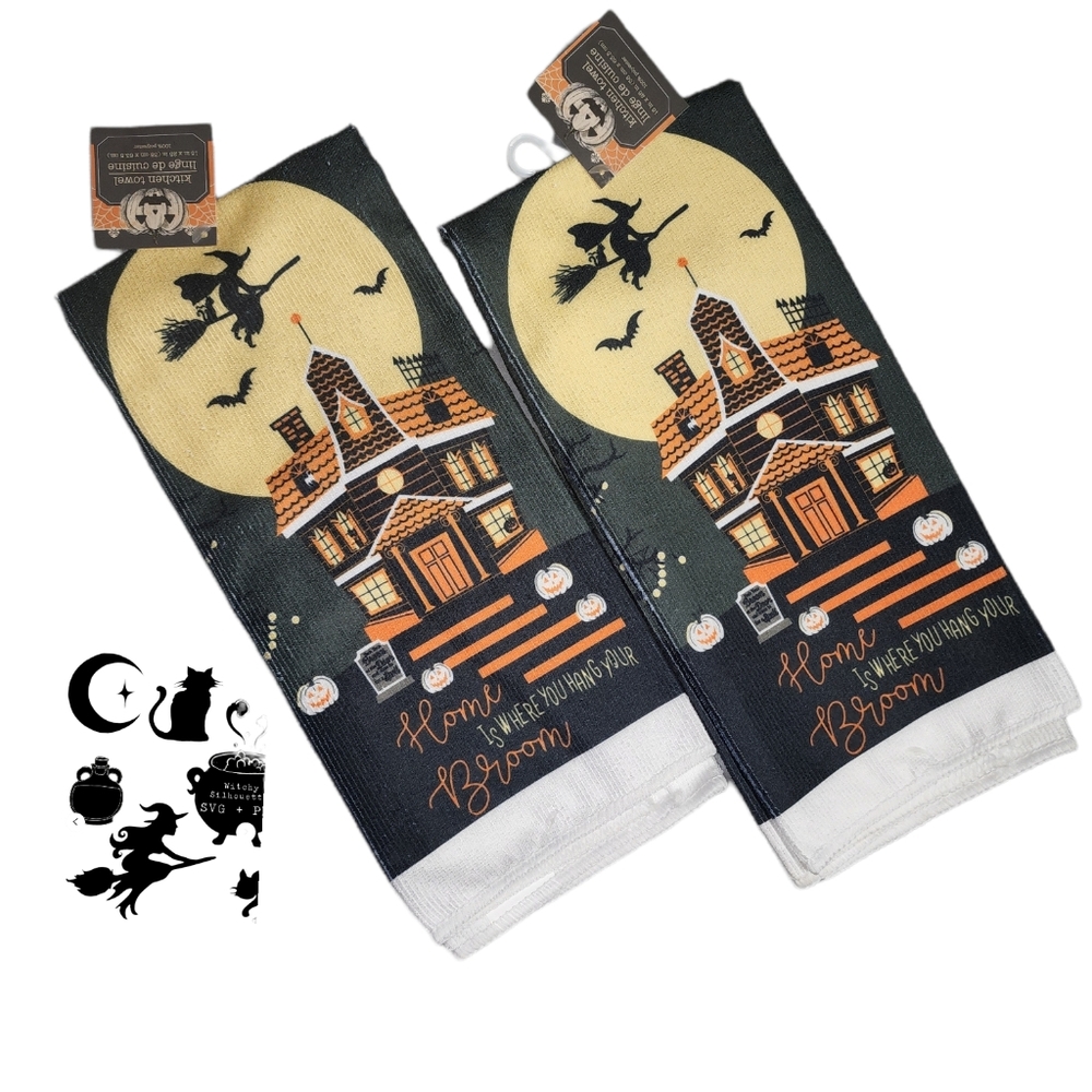 Happy Hauntings Haunted Castle Halloween Kitchen Hand Dish Towel/Bathroo…